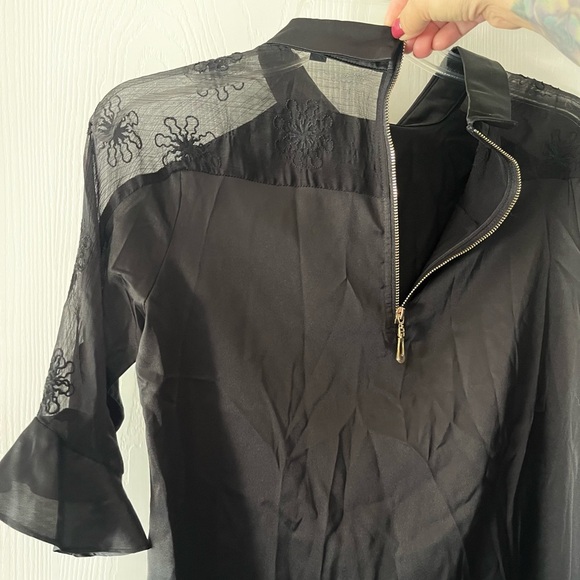 Blue Sky Butterfly - Black Sheer Flower Sleeve Blouse - Picture 6 of 8